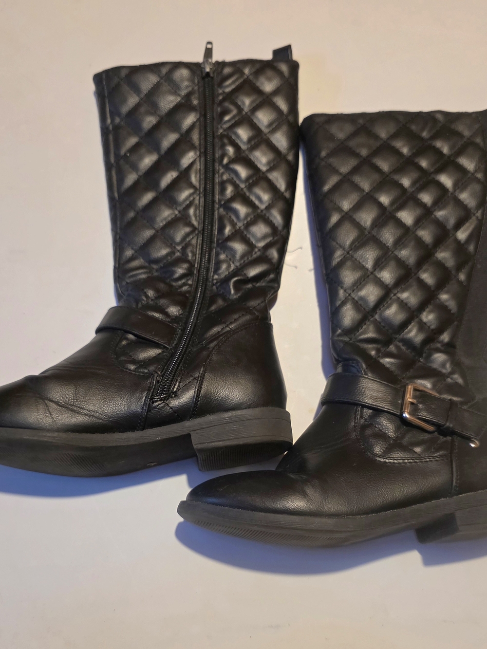 Kids Quilted Mid-Calf Black Boots with Side Zip